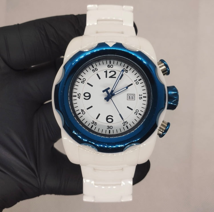 White + Blue Ceramic 50mm Invicate Swiss Made Watch
