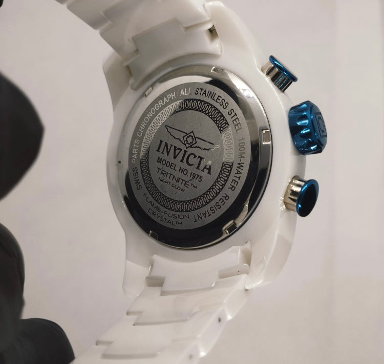 White + Blue Ceramic 50mm Invicate Swiss Made Watch