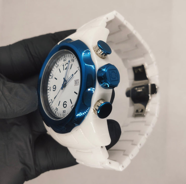 White + Blue Ceramic 50mm Invicate Swiss Made Watch